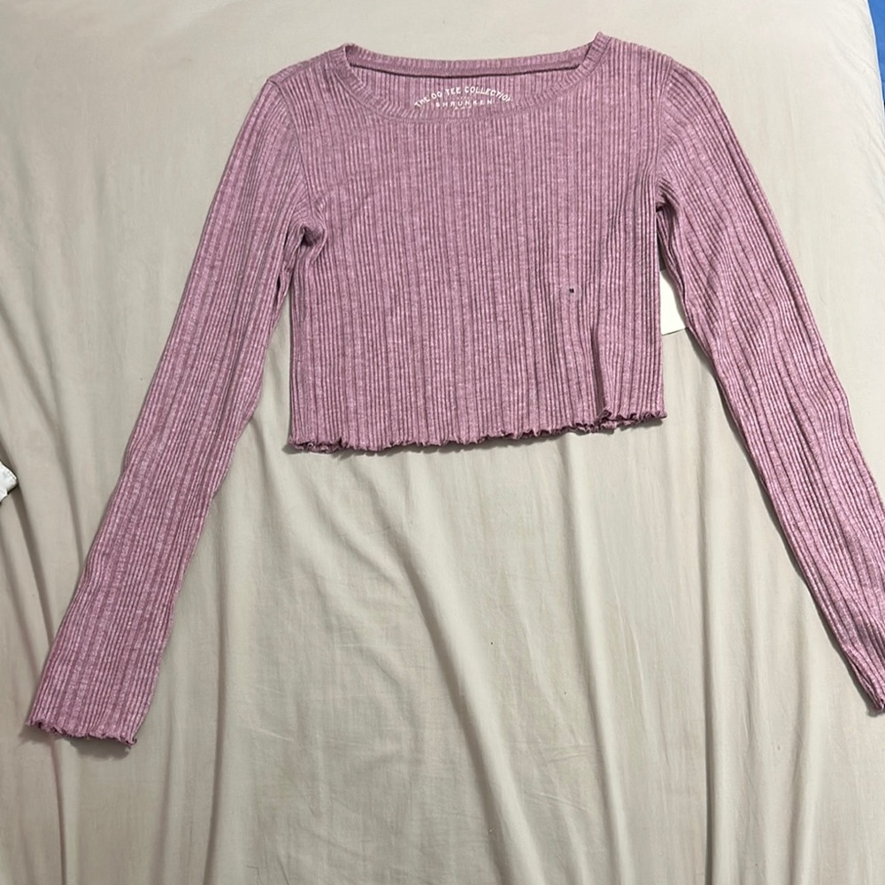 Aeropostale Pink Ribbed Long Sleeve Crop Top